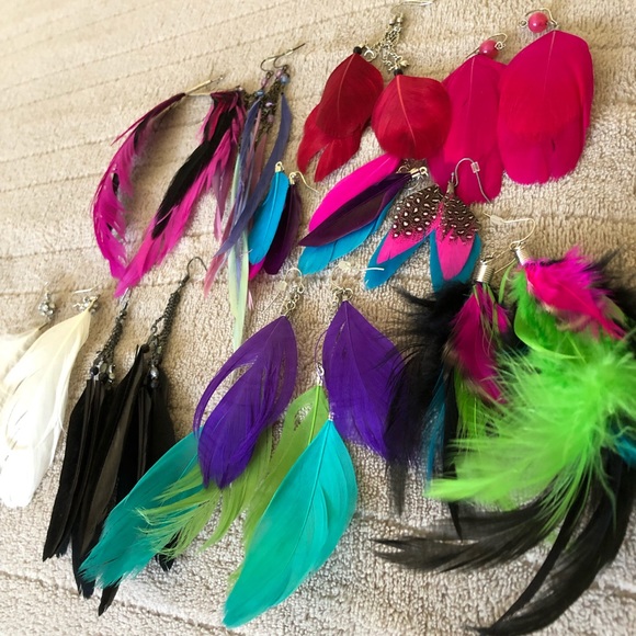 10 Pairs Colorful Fun Feather Earring Lot Bundle - Picture 2 of 8
